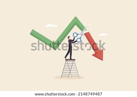 Cut loss concept. Stop losing assets from stock market volatility. stop loss Minimize losses for profit. Investor is stopping loss with the scissors. Сток-фото © 