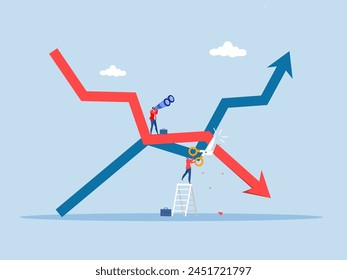 Cut loss concept.businessman is stopping loss with the scissors losses for profit.slowing or worse as inflation rises. stock market slump. World economy recession.vector