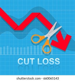 Cut loss. Vector artwork depicts stock market strategy by stopping losses.