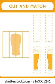 Cut and match parts of Beer, game for children. Vector illustration, printable worksheet