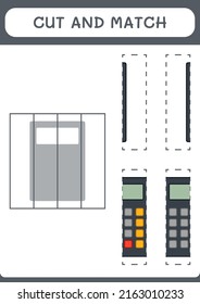 Cut and match parts of Calculator, game for children. Vector illustration, printable worksheet