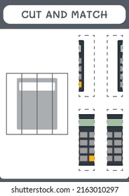 Cut and match parts of Calculator, game for children. Vector illustration, printable worksheet
