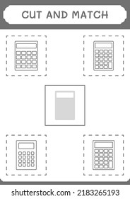 Cut and match parts of Calculator, game for children. Vector illustration, printable worksheet