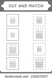Cut and match parts of Calculator, game for children. Vector illustration, printable worksheet