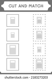 Cut and match parts of Calculator, game for children. Vector illustration, printable worksheet