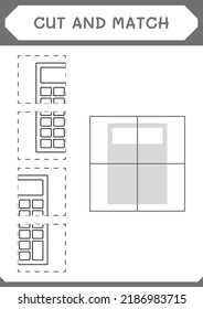 Cut and match parts of Calculator, game for children. Vector illustration, printable worksheet