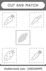 Cut and match parts of Carrot, game for children. Vector illustration, printable worksheet