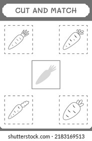 Cut and match parts of Carrot, game for children. Vector illustration, printable worksheet
