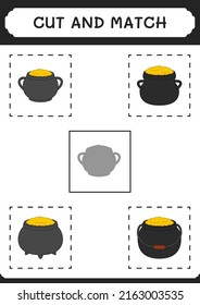 Cut and match parts of Cauldron, game for children. Vector illustration, printable worksheet