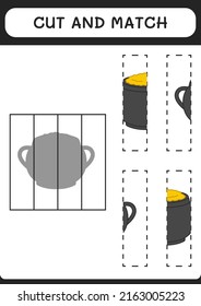 Cut and match parts of Cauldron, game for children. Vector illustration, printable worksheet