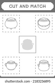 Cut and match parts of Cauldron, game for children. Vector illustration, printable worksheet