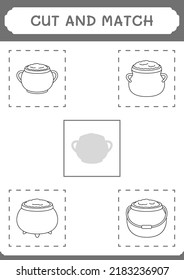 Cut and match parts of Cauldron, game for children. Vector illustration, printable worksheet