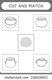Cut and match parts of Cauldron, game for children. Vector illustration, printable worksheet