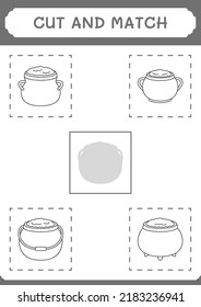 Cut and match parts of Cauldron, game for children. Vector illustration, printable worksheet