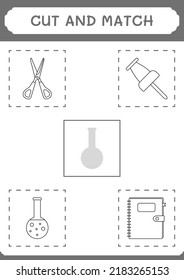 Cut and match parts of Chemistry flask, game for children. Vector illustration, printable worksheet