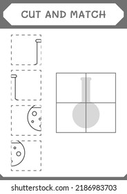 Cut and match parts of Chemistry flask, game for children. Vector illustration, printable worksheet