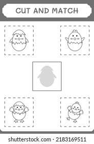 Cut and match parts of Chick, game for children. Vector illustration, printable worksheet