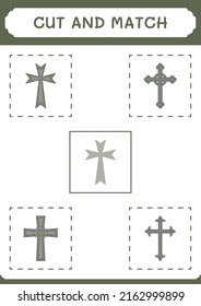 Cut and match parts of Christian cross, game for children. Vector illustration, printable worksheet