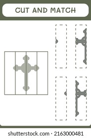 Cut and match parts of Christian cross, game for children. Vector illustration, printable worksheet