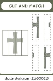 Cut and match parts of Christian cross, game for children. Vector illustration, printable worksheet