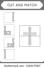 Cut and match parts of Christian cross, game for children. Vector illustration, printable worksheet