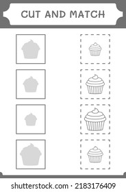 Cut and match parts of Cupcake, game for children. Vector illustration, printable worksheet
