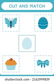 Cut and match parts of Easter egg, game for children. Vector illustration, printable worksheet