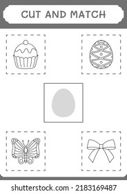 Cut and match parts of Easter egg, game for children. Vector illustration, printable worksheet