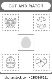 Cut and match parts of Easter egg, game for children. Vector illustration, printable worksheet