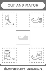 Cut and match parts of Leprechaun boot, game for children. Vector illustration, printable worksheet