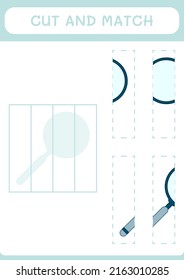 Cut and match parts of Magnifying glass, game for children. Vector illustration, printable worksheet