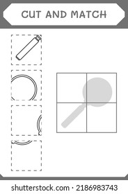 Cut and match parts of Magnifying glass, game for children. Vector illustration, printable worksheet