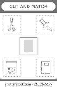 Cut and match parts of Notebook, game for children. Vector illustration, printable worksheet