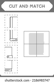 Cut and match parts of Notebook, game for children. Vector illustration, printable worksheet