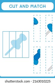 Cut and match parts of Push pin, game for children. Vector illustration, printable worksheet