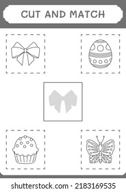Cut and match parts of Ribbon, game for children. Vector illustration, printable worksheet