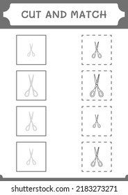 Cut and match parts of Scissor, game for children. Vector illustration, printable worksheet