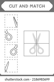 Cut and match parts of Scissor, game for children. Vector illustration, printable worksheet