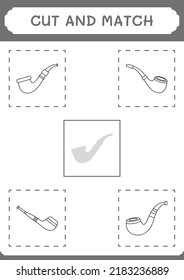Cut and match parts of Smoking pipe, game for children. Vector illustration, printable worksheet