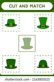 Cut and match parts of St. Patrick's Day hat, game for children. Vector illustration, printable worksheet