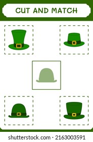 Cut and match parts of St. Patrick's Day hat, game for children. Vector illustration, printable worksheet