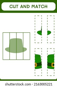 Cut and match parts of St. Patrick's Day hat, game for children. Vector illustration, printable worksheet