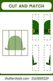 Cut and match parts of St. Patrick's Day hat, game for children. Vector illustration, printable worksheet