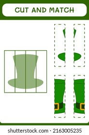 Cut and match parts of St. Patrick's Day hat, game for children. Vector illustration, printable worksheet