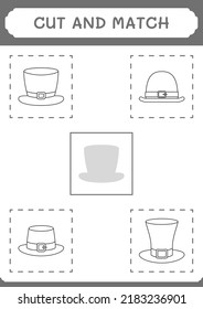 Cut and match parts of St. Patrick's Day hat, game for children. Vector illustration, printable worksheet