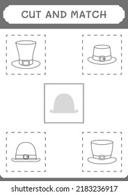 Cut and match parts of St. Patrick's Day hat, game for children. Vector illustration, printable worksheet