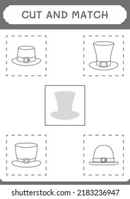 Cut and match parts of St. Patrick's Day hat, game for children. Vector illustration, printable worksheet