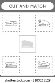 Cut and match parts of Stapler, game for children. Vector illustration, printable worksheet