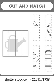 Cut and match parts of Watering can, game for children. Vector illustration, printable worksheet
