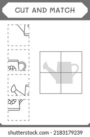 Cut and match parts of Watering can, game for children. Vector illustration, printable worksheet